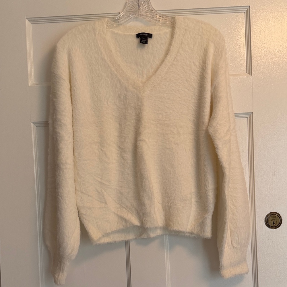 Halogen Fuzzy V-Neck Sweater